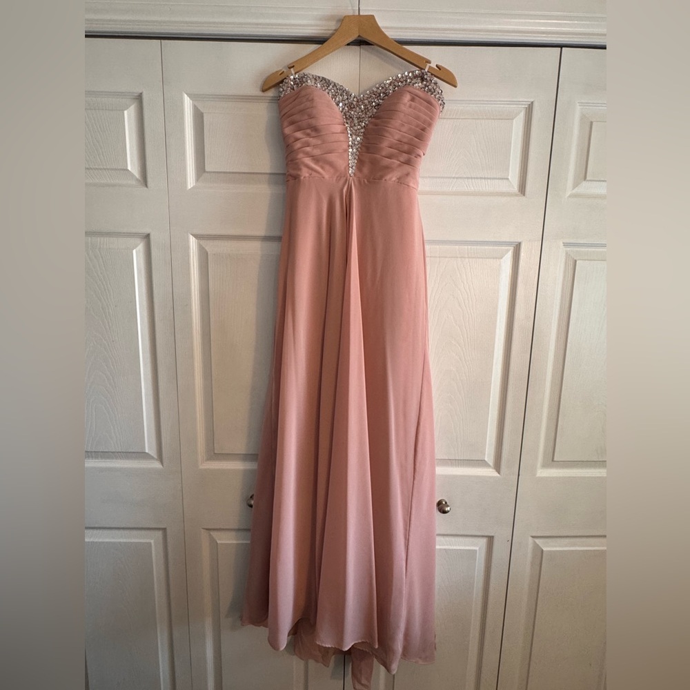 Strapless Blush Pink Evening Gown / Prom Dress. Embellished bodice, size 4/6